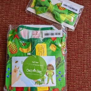 Little Sleepies Once Upon a Farm Fruit & Veggie Green Zippy and Luxe Bow  6-12mo